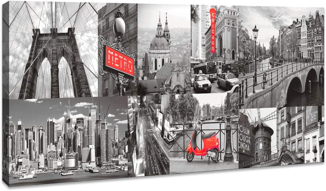 JLXart Black and White Urban Architecture New York Picture Wall Art for Living Room Bedroom Artwork Canvas Wall Art Prints, 20"x40"Wall Decoration Painting Bedroom Wall Decor Office, Ready to Hang