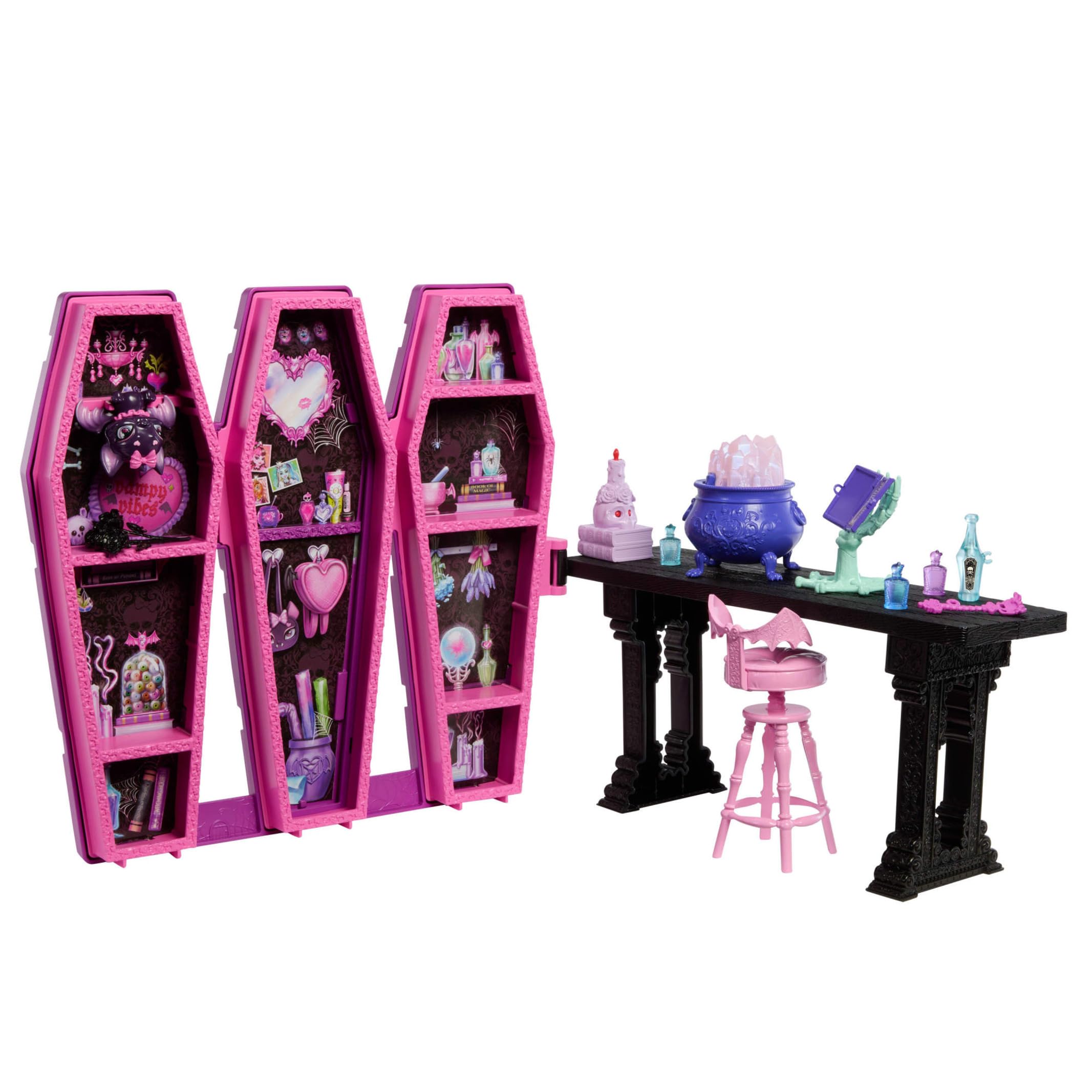 Monster High Toys and Accessories, Draculaura Secret Potion Room Playset with Pet Bat Count Fabulous, 12+ Pieces, and Surprise Transformations, JBF15