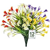 TURNMEON 12 Bundles Calla Lily (240 Heads) Artificial Flowers for Outdoors, Fake Plants UV Resistant Faux Plastic Fake Flowers for Indoor Home Porch Yards Spring Summer Cemetery Decor(Color Mix)