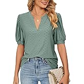 PerZeal Women's Summer Tops Tunic V Neck Ruffle Half Sleeve Blouses Short Sleeve Casual Loose Tops T-Shirts