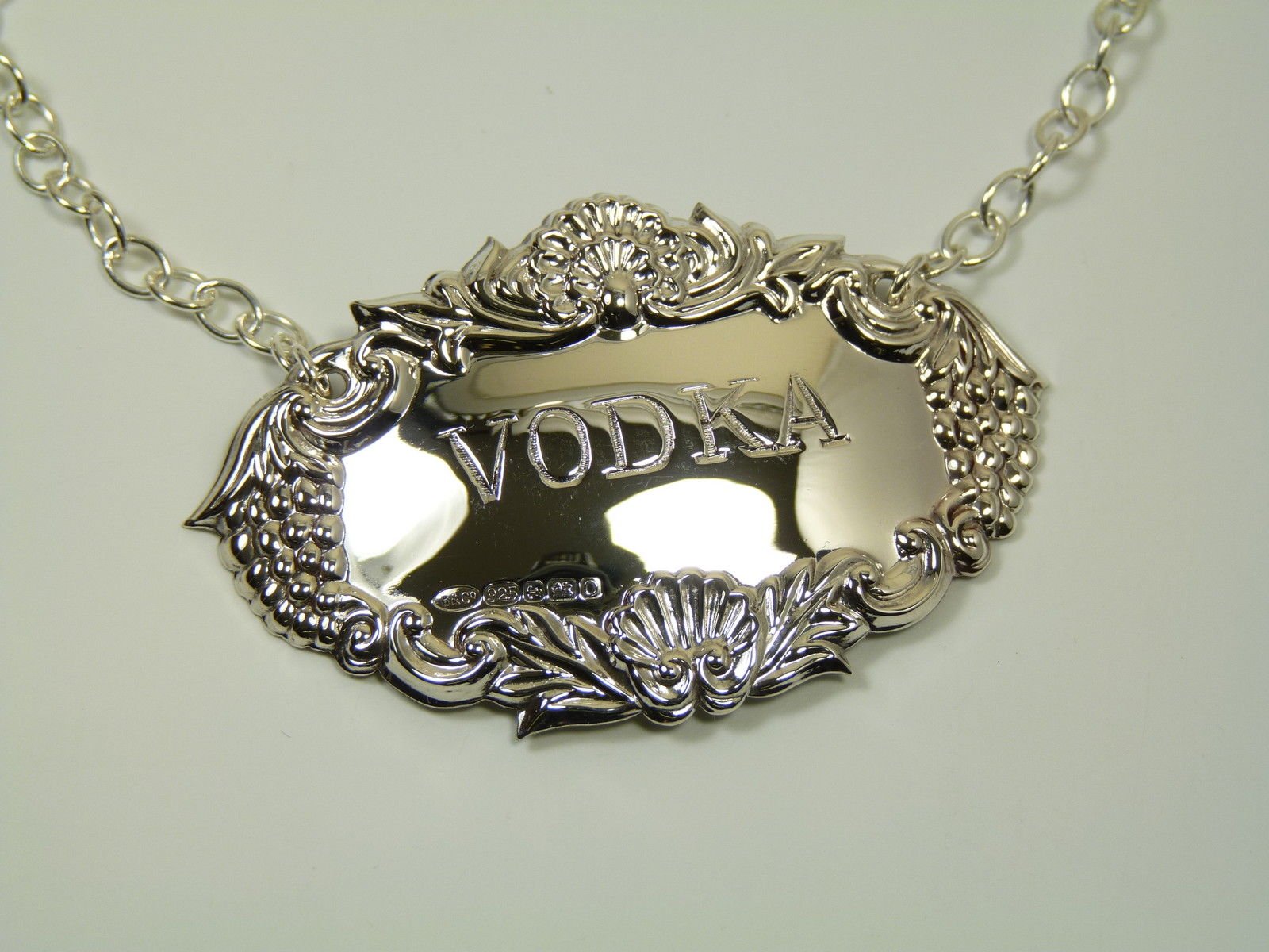 New Sterling Silver Grapes Decanter/Wine Label - Vodka - Boxed