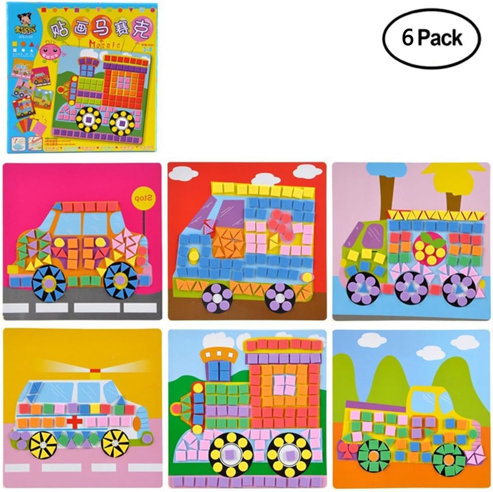 Finduat Car Sticky Mosaic Sticker Art DIY Handmade Craft Kits For Kids （6 Pack）