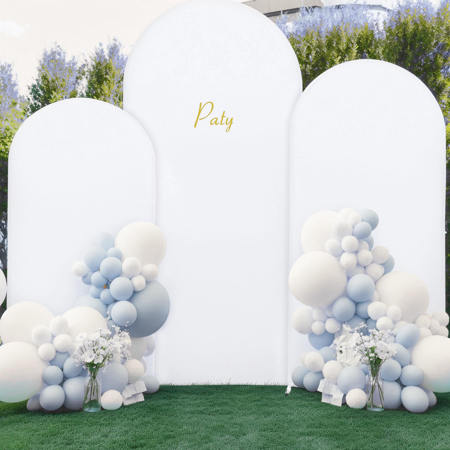 Photo 1 of (7.2FT, 6.6FT, 6FT) Wedding Arch Cover Set of 3 White Spandex Fitted Arch Cover for Round Top Chiara Backdrop Stand Covers for Birthday Party Banquet Photo Background Decoration