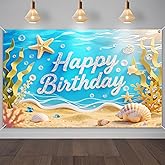 IVN Beach Birthday Backdrop Decorations 71x43 Inch Ocean Theme Happy Birthday Banner for Summer Party Photography Background Photo Booth Props