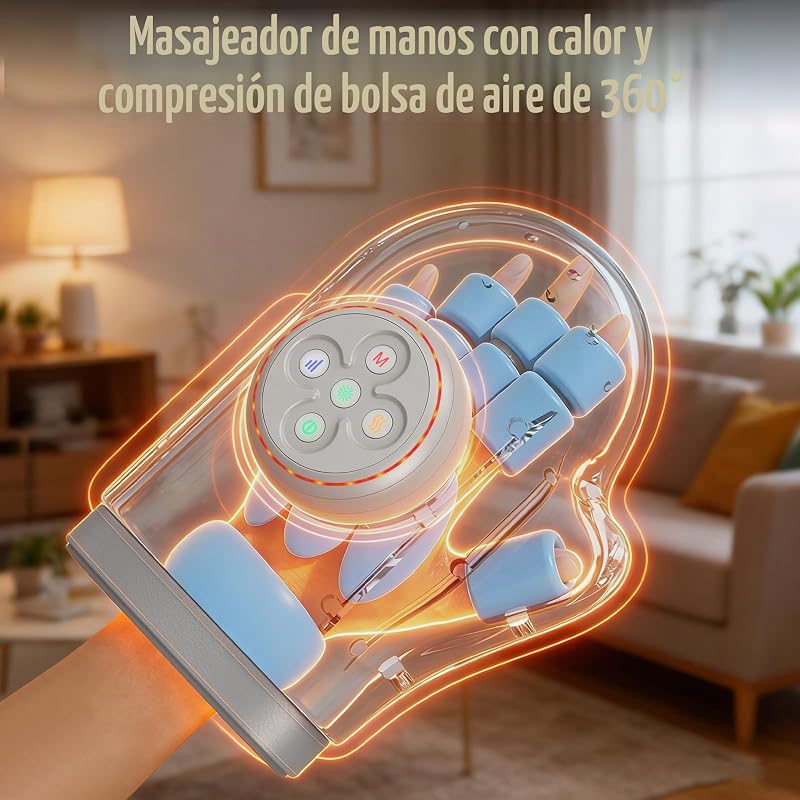 Massajador de Mãos Cinzento, Calor, Compressão de Ar 3 Modos e 5 Níveis