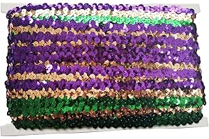 levylisa Sequin Trim Glitter Stretch Paillette Lace Applique Bling Bling for Dress Embellish Headband 10 Yards (GreenGoldPurple)