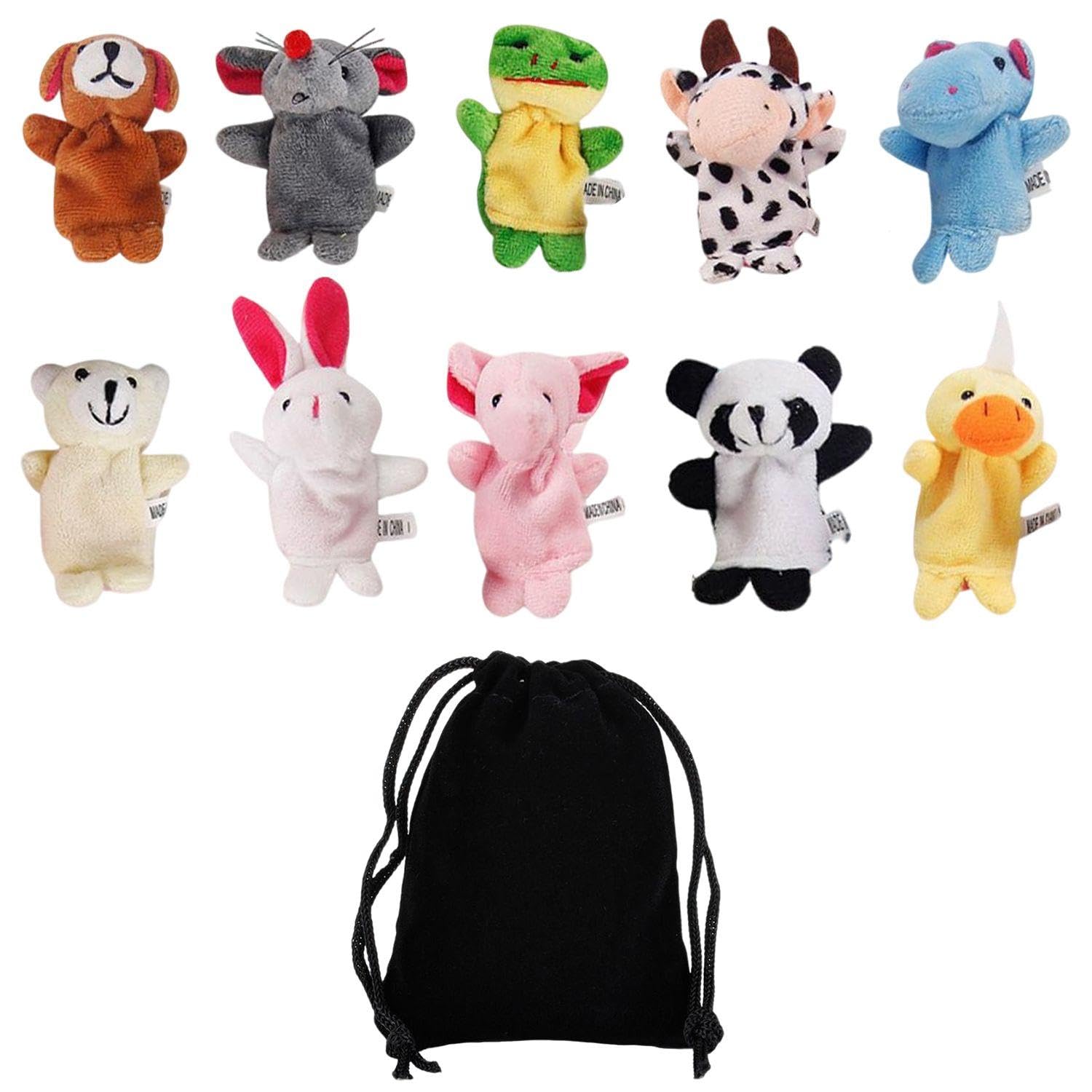 RNFKSU 10 Pieces Of Animal Finger Puppets, 1 Flannel Bag, Cute Finger Dolls, Children'S Enlightenment Props, Parent-Child Entertainment Toys, Jewelry Collection Bags, Seal Packaging Bags.