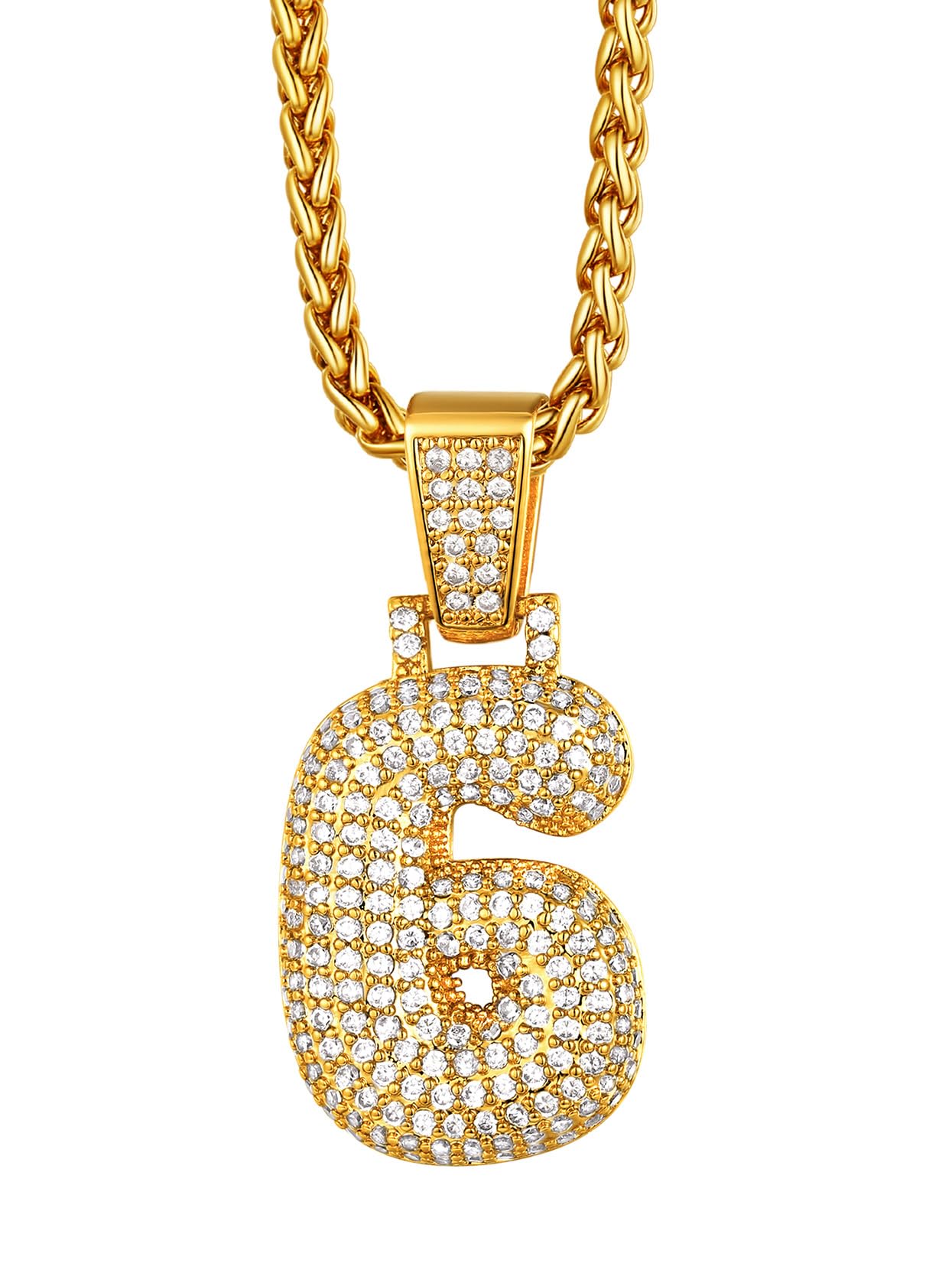 Richsteel Number 6 Necklaces for Men Bubble Pendant Gold Jewellery Mens Necklace