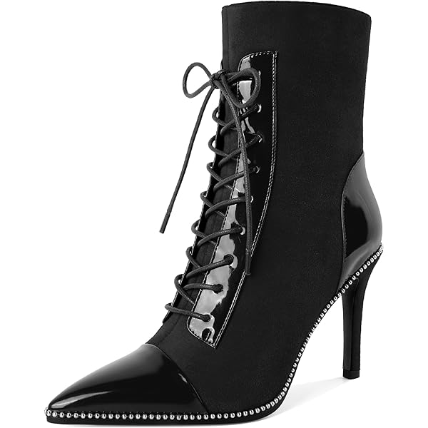 Amazon.com | Women's Leather Studded Stiletto Ankle Boots Sexy