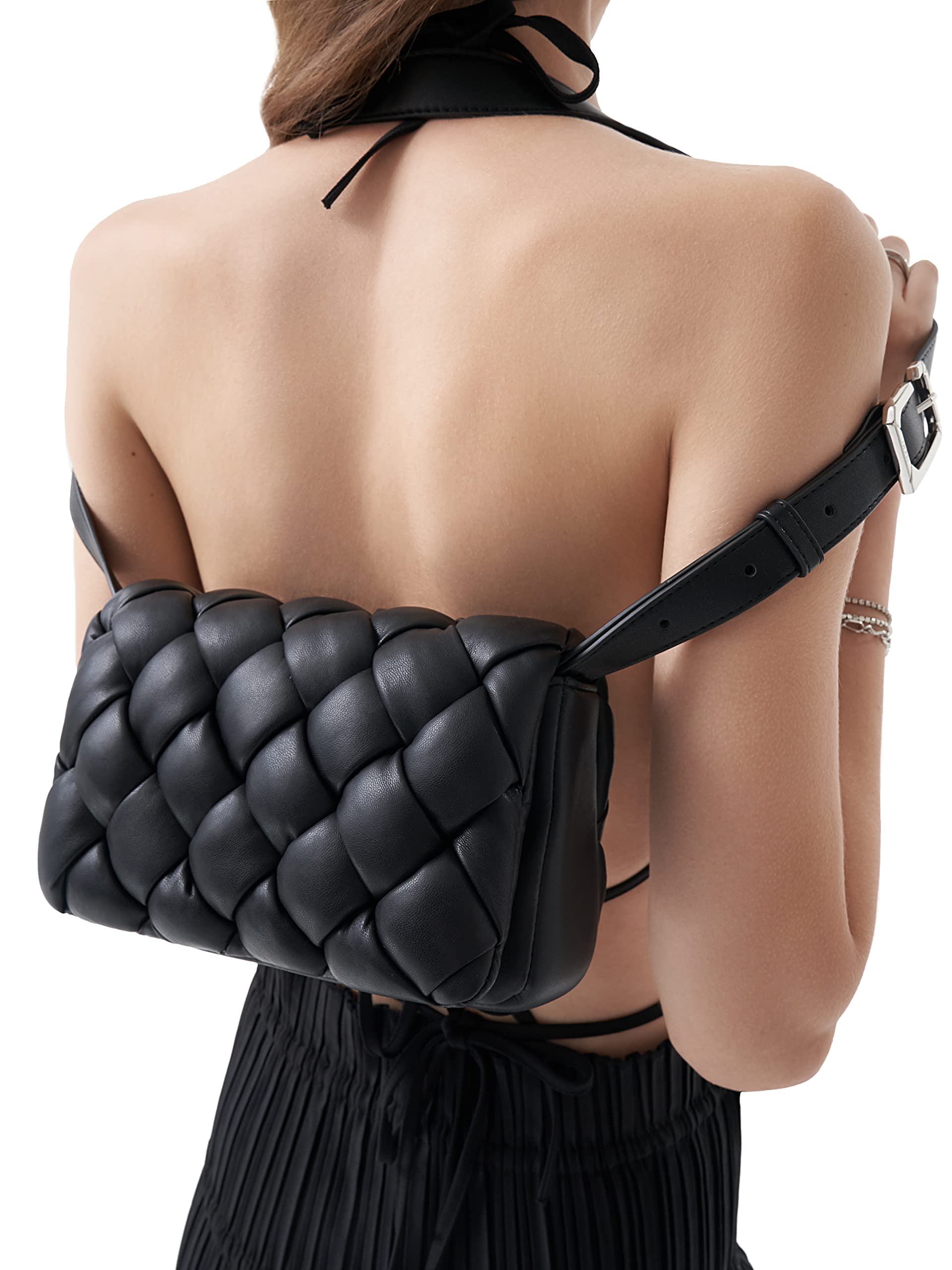 JW PEI Maze Women's Shoulder Bag, Crossbody, Adjustable Length, Simple, Lightweight, Small, Black