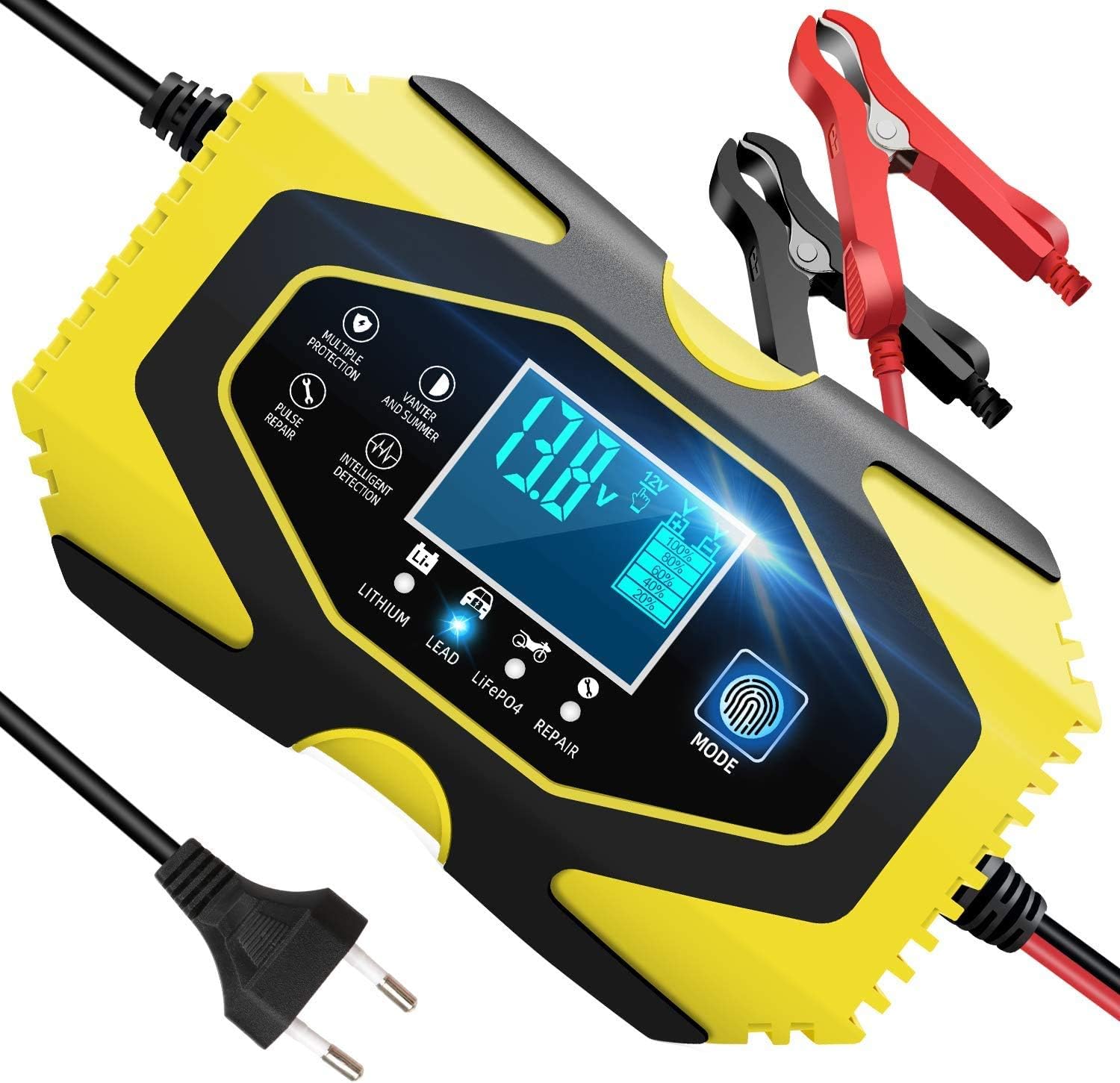 InThoor Caricabatterie Auto 12V/24V 6A, Mantenitore di Carica Auto Moto Camion Litio Acido al