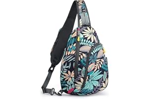 G4Free RFID Sling Bag Crossbody Backpack Casual Chest Shoulder Daypack Gym Bag for Hiking Travel 7L(Blue Leaf)