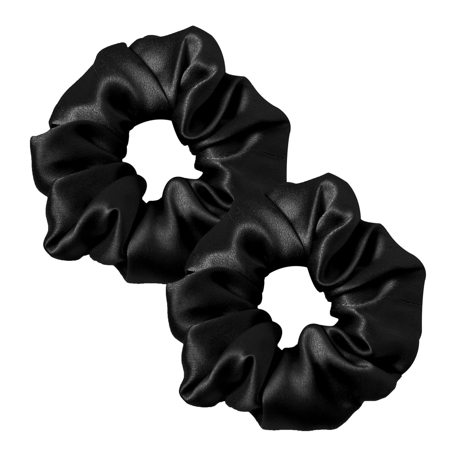 2Pcs Satin Hair Ties,Silk Hair Scrunchies for Frizz Prevention, Silk Hair Ties for Breakage Prevention, Elastic ponytail Holders,Black Scrunchies for Women﻿,Satin Scrunchies