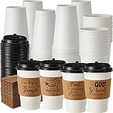 Jingmore 48 Sets 16oz Inspirational Christian Bible Verse Coffee Cups with Lids and Sleeves Religious Christian Paper Hot Coffee Cups for Church Religion Party Favor Sunday School Church Baptism