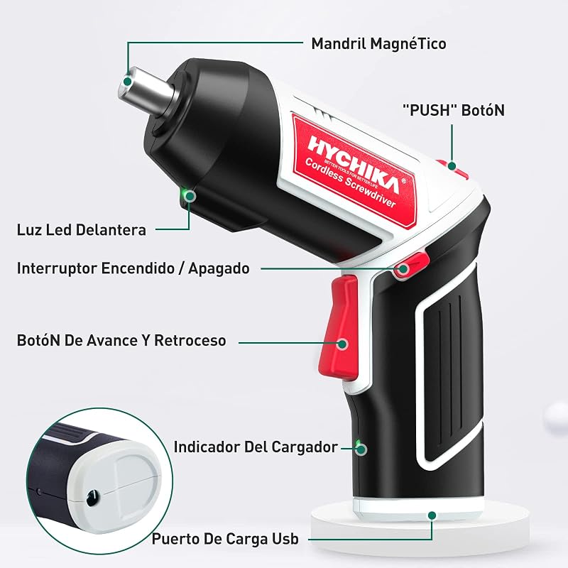 HYCHIKA Avvitatore a Batteria, Avvitatore Elettrico 6 Nm Cacciavite Elettrico 3.6 V 2.0 Ah, Luce LED, Cavo di Ricarica USB, Adatto per Riparazioni Domestiche DIY