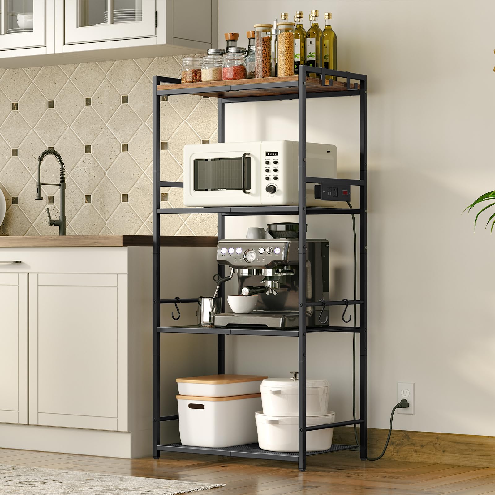 MAHANCRIS Bakers Rack with Power Outlet, Microwave