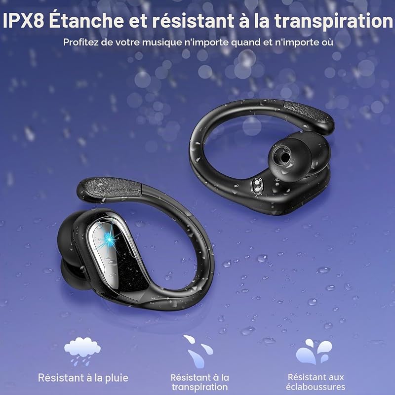 Ecouteurs Bluetooth sans Fil Sport, 75Hrs Écouteurs Bluetooth 5.4 avec Stéréo HiFi, 2026 Oreillette sans Fil avec 4 ENC Appel Réduction Antibruit Mic, IP8 Étanche oreillette bluetooth pour Android/iOS — photo 7 sur 7