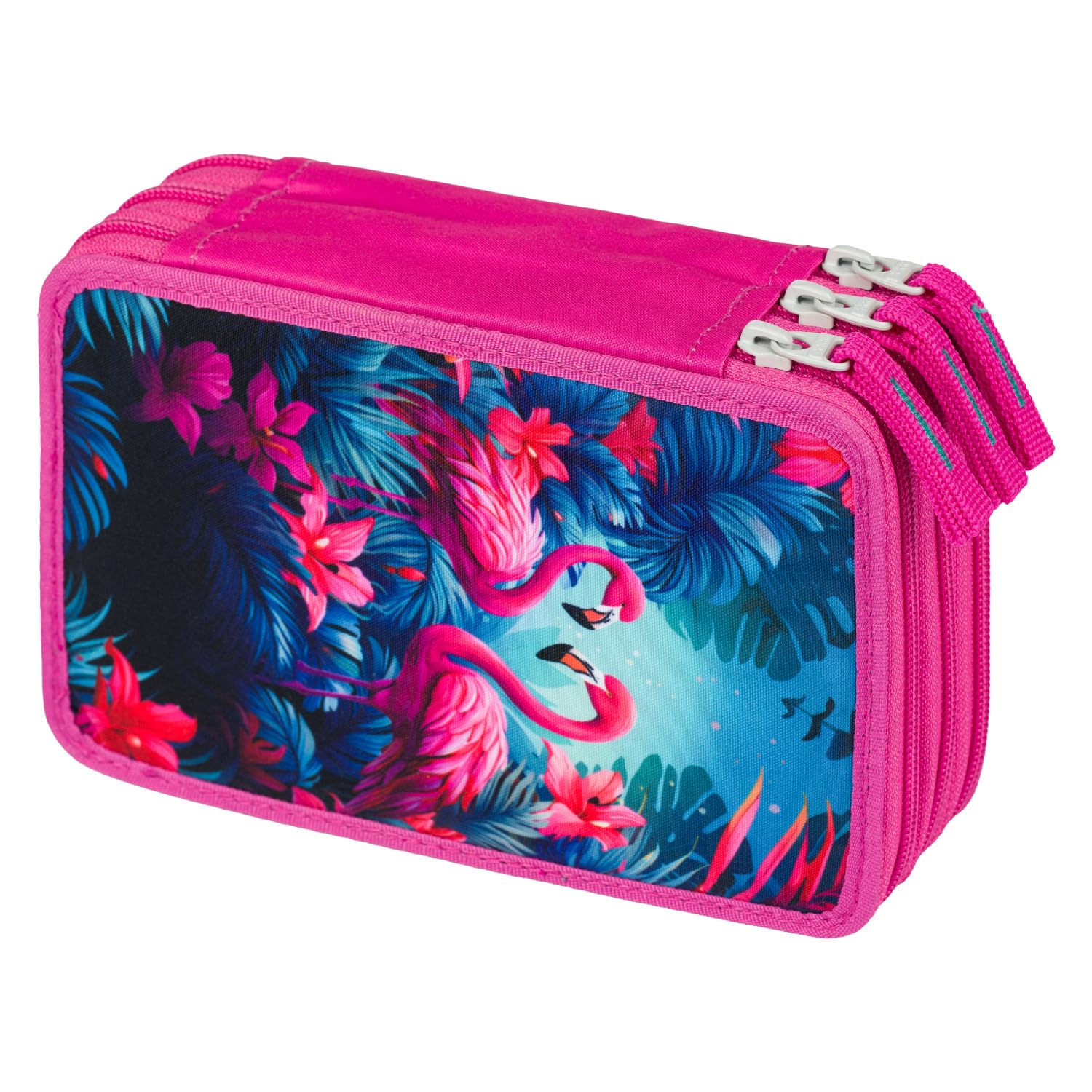 Baagl 3 Compartment Pencil Case for Boys Girls School Pencil Case for Stationery School Supplies Pencil Case Pencil Case for School, Flamingos, 20 x 13 x 9 cm, pencil case