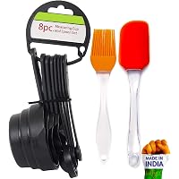 Bulfyss Popular Combo - 8Pcs Black Measuring Cups and Spoons Set, Silicone Series Spatula and Brush Set