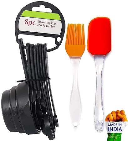 Bulfyss Popular Combo - 8Pcs Black Measuring Cups and Spoons Set, Silicone Series Spatula and