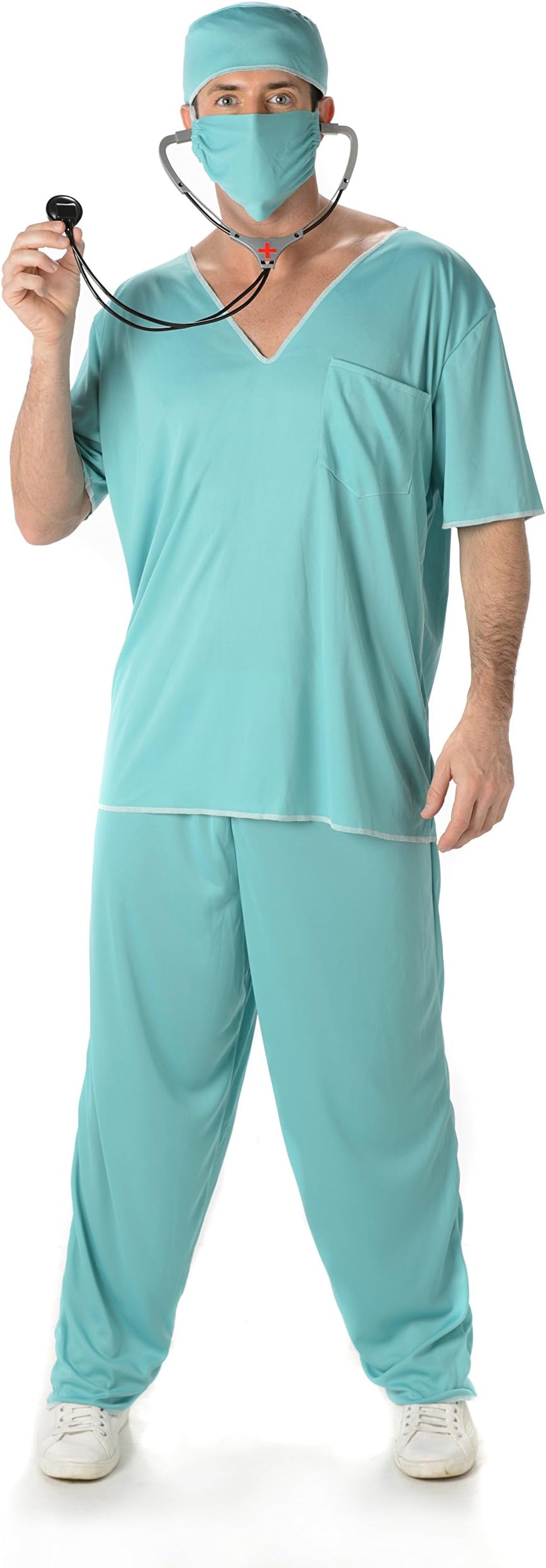 Doctor Scrubs Mens Fancy Dress Hospital ER Uniform Adults Surgeon Costume Outfit (XL Up to 48" Chest)