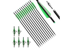 TOPARCHERY 12pcs Crossbow Bolts 20 Inch Carbon Crossbow Arrowswith 4" Vanes Replaced Arrowhead Tip with 6pcs 100grain Hunting