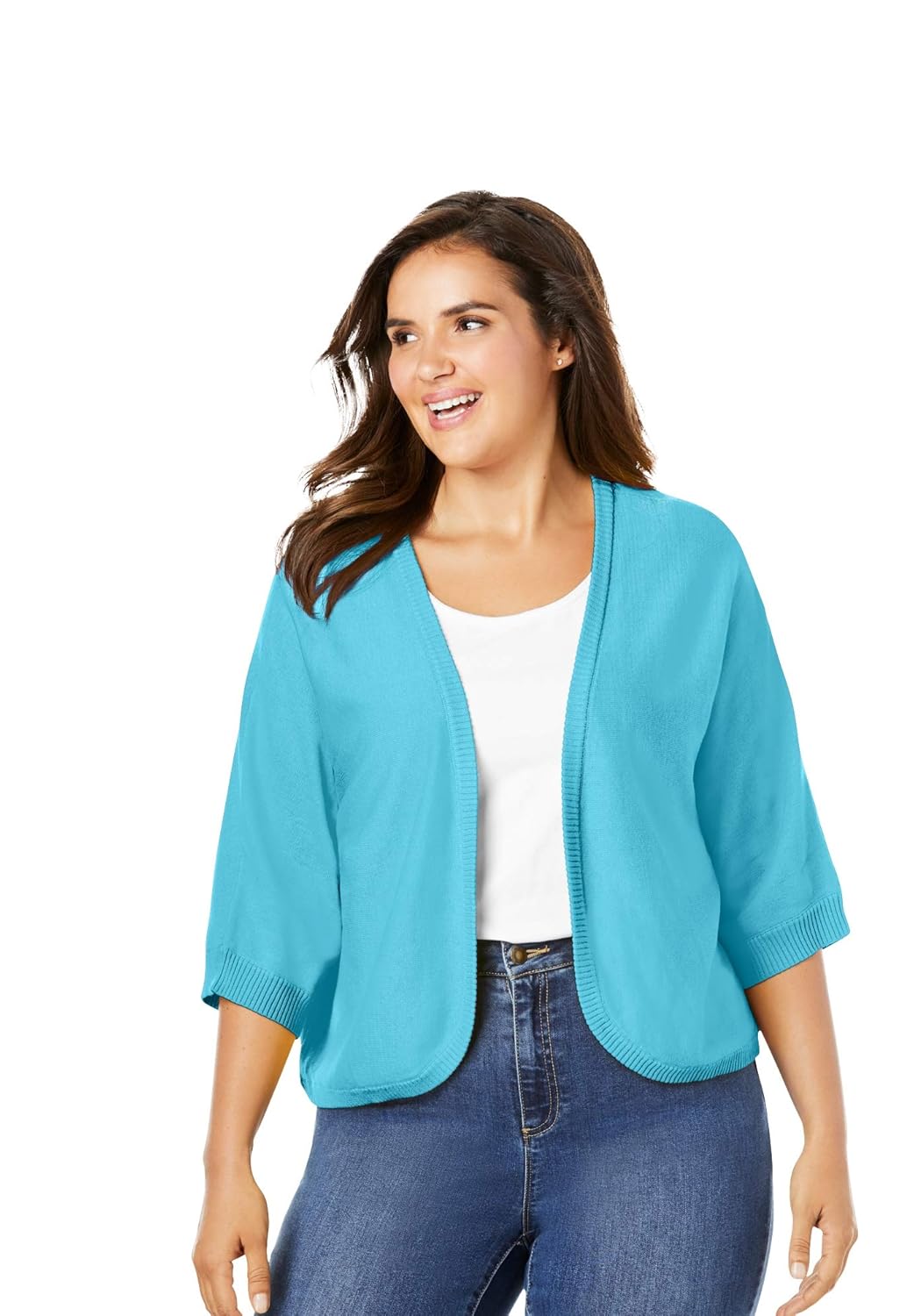 Woman Within Womens Plus Size Rib Trim Cardigan Shrug