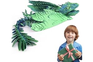 KLURSY 2024 New 3D Printed Dragon with Wings, 3D Printed Feathered Wyven Dragon Toy Articulated Miniature Dragon Statues and Figurines Office Desk Pet Novel Toy Gift for Kids or Friends! (Laser blue green)