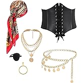 YMO Pirate Accessories for Women, Pirate Costume Women for Bandana Corset Chain Belt Necklace for Cosplay Party