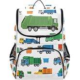 XUWU Garbage Trucks Backpack for School Bag Teen Kids Boys Girls | Elementary School with Reflective Strip Removable Chest Strap