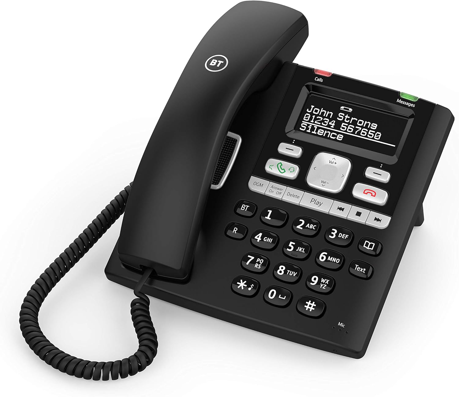 BT Paragon 650 Corded Phone with Answering Machine, Black & Converse