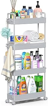 SOLEJAZZ 4-Tier Slim Storage Cart with 4 Wheels Grey Plastic Organizer view 7