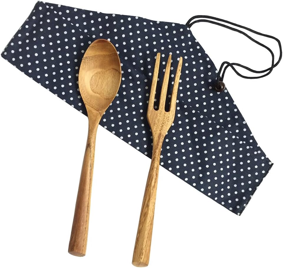 Confucius Kitchen Wooden Travel Utensil Set Reusable Flatware Utensils((Fork, Spoon,Cutlery bag) Stylish, Lightweight & Eco Friendly Cutlery for Outdoor Camping, Office Lunch Box