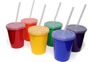 Rolling Sands 16 Oz. Reusable Plastic Stadium Cups with Lids, 6 Pack, USA Made Tumblers and Lids, Includes 6 Reusable Straws;