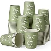 Fulmoon 100 Pcs Sage Green Paper Cups 9 oz Cup Disposable Mr and Mrs Paper Cups Wedding Bridal Shower Coffee Cups Birthday Beverage Drinking Cups Bulk for St Patricks Tea Party Picnic Business Supply