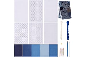 ORIGACH Slow Stitching Sashiko Mending Patchwork Kit for Beginners Adults with Instruction and Sticky Water Soluble Patterns 