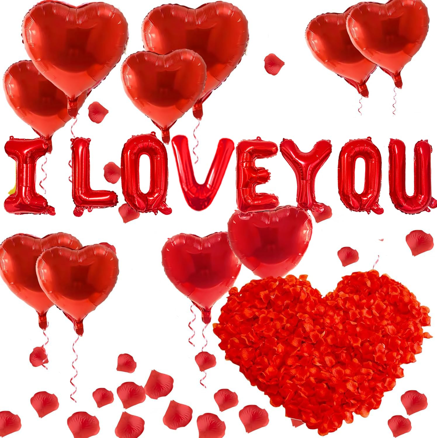 I Love You Balloons and Heart Balloons with 500 Pieces Rose Petals ...