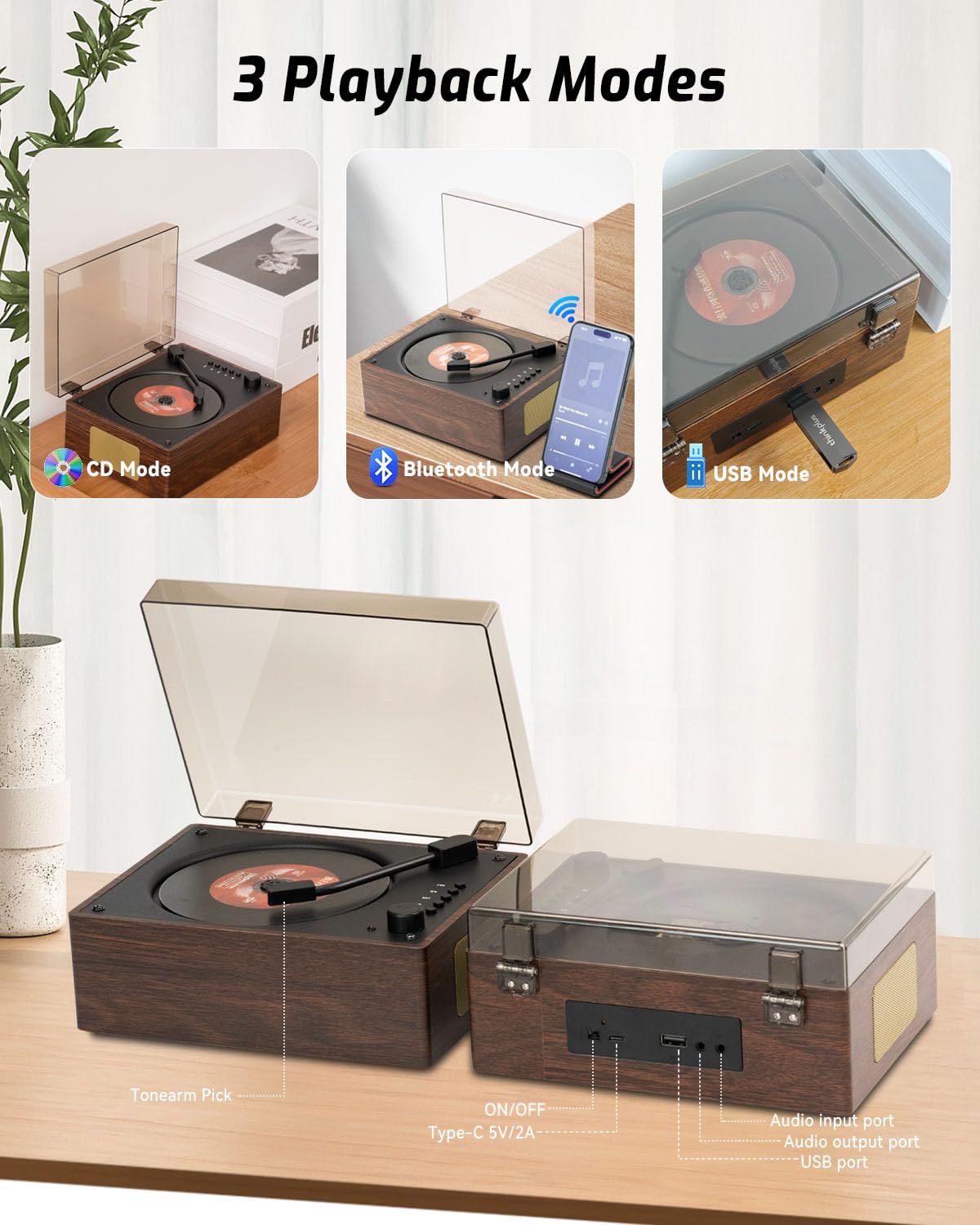 Portable CD Players for Home Retro: Hi-Fi Bluetooth Music Speaker Built-in Battery Remote Control Support AUX/USB BGM Player for Home Décor Gifts for Retro Enthusiasts