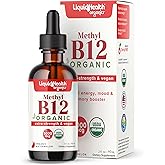 LIQUIDHEALTH USDA Organic Methyl Vitamin B12 Methylcobalamin Liquid Drops with Tart Cherry Juice - Boost Energy, Immune Support, Improve Memory & Concentration - USA Made, Vegan, Non-GMO (2 oz)