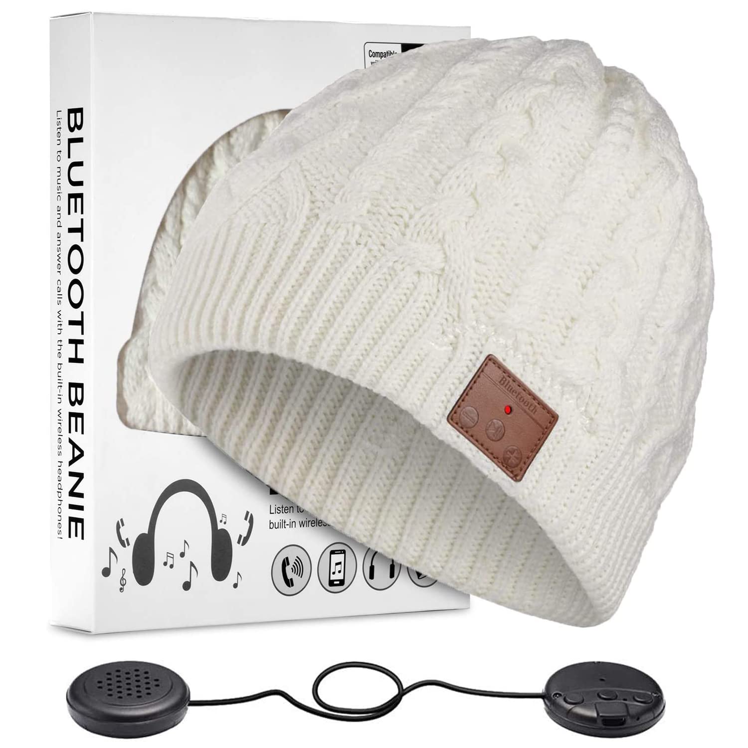 ZRUHIG Bluetooth Beanie Hat, Bluetooth Winter Music Hat Knit Running Cap Men with Stereo Speakers Wireless Hats Unique Gift for Women/Men(White)