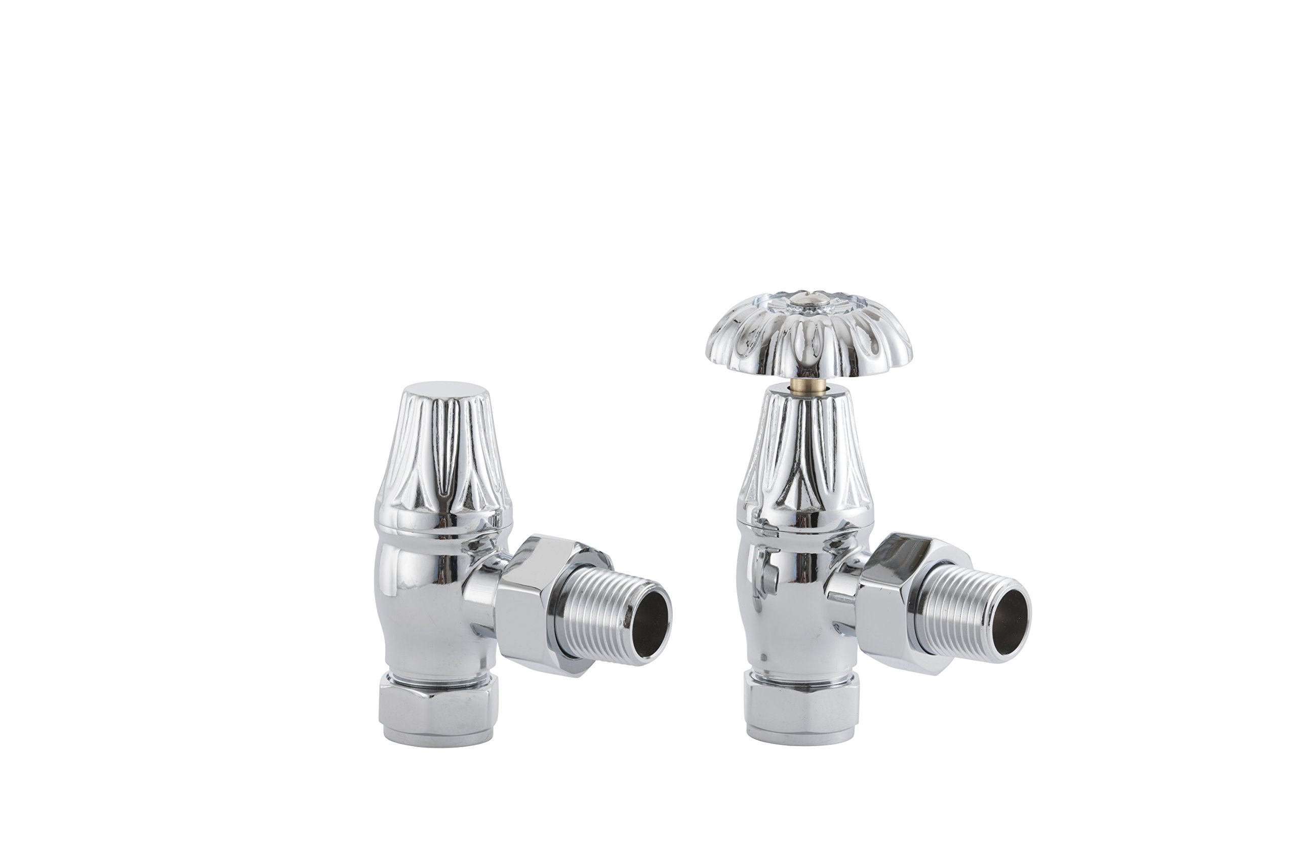 UK-10 CP Arroll traditional Manual radiator valve & lockshield finished in Chrome and ornate wheel head
