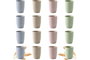 Voittozege 16pcs Unbreakable Reusable Drinking Cup, 12.3 oz Wheat Straw Cup Bathroom Stackable Toothbrush Cups Water Mugs for