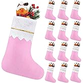 Skylety 12 Pcs Pink Christmas Felt Stockings Bulk Decor 14.96 x 9.84 Inches Non-Woven Fabric Xmas Tree Hanging Sock Ornaments for Fireplace Family Holiday Party Decor DIY Craft Gift Stock Bag