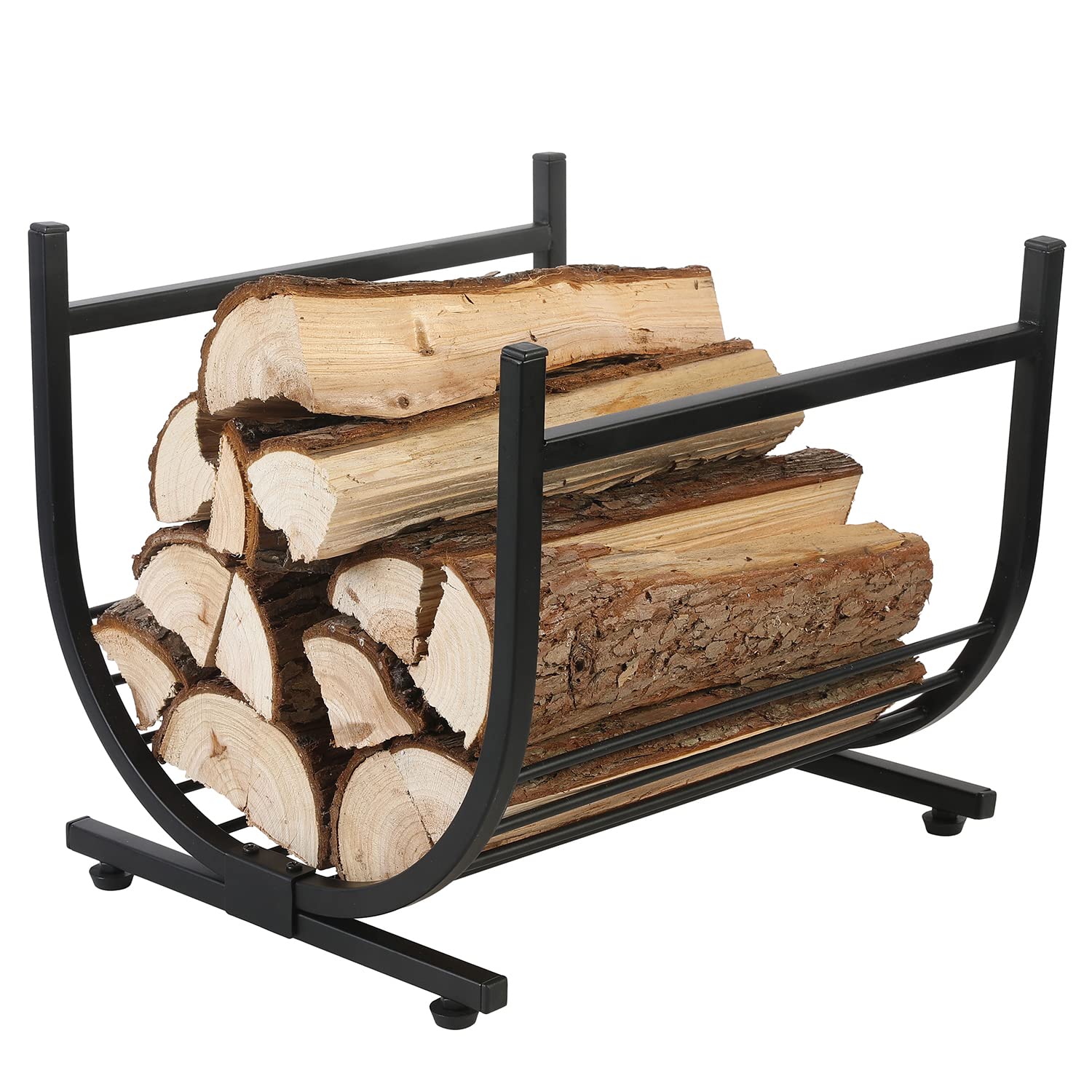 Photo 1 of MyGift Industrial Firewood Rack - Matte Black Metal Freestanding U-Shape Log Holder - Compact Fireplace Storage Elevated Fire Wood Caddy