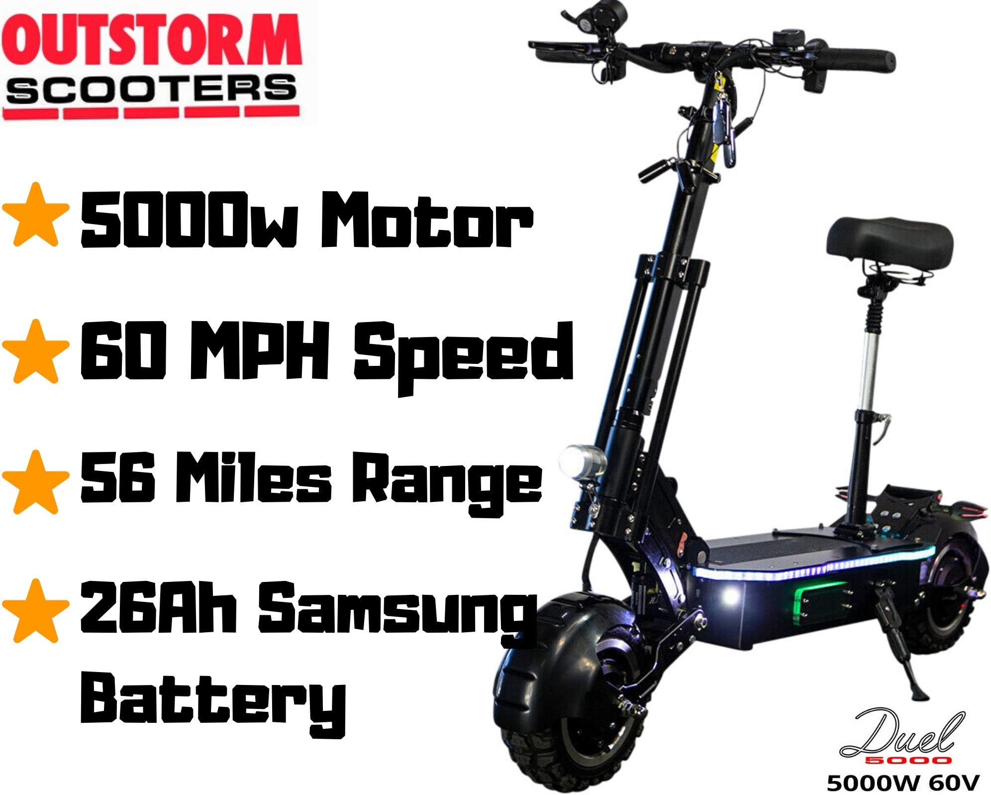 OUTSTORM 60 MPH High Speed Electric Scooter for Adults Foldable, 5000W Peak Power Dual Motor 60V/ 38.5Ah Battery, 83 Miles Max Range, 40° Climbing Grade