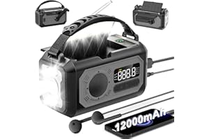irjeen 12000mAh Emergency Radio, Hand Crank Radio, Portable Weather Alert Radio AM/FM/NOAA, Solar Radio with Flashlight, Reading Lamp, SOS Alarm, Power Bank, for Home & Outdoor Emergency(Gray)