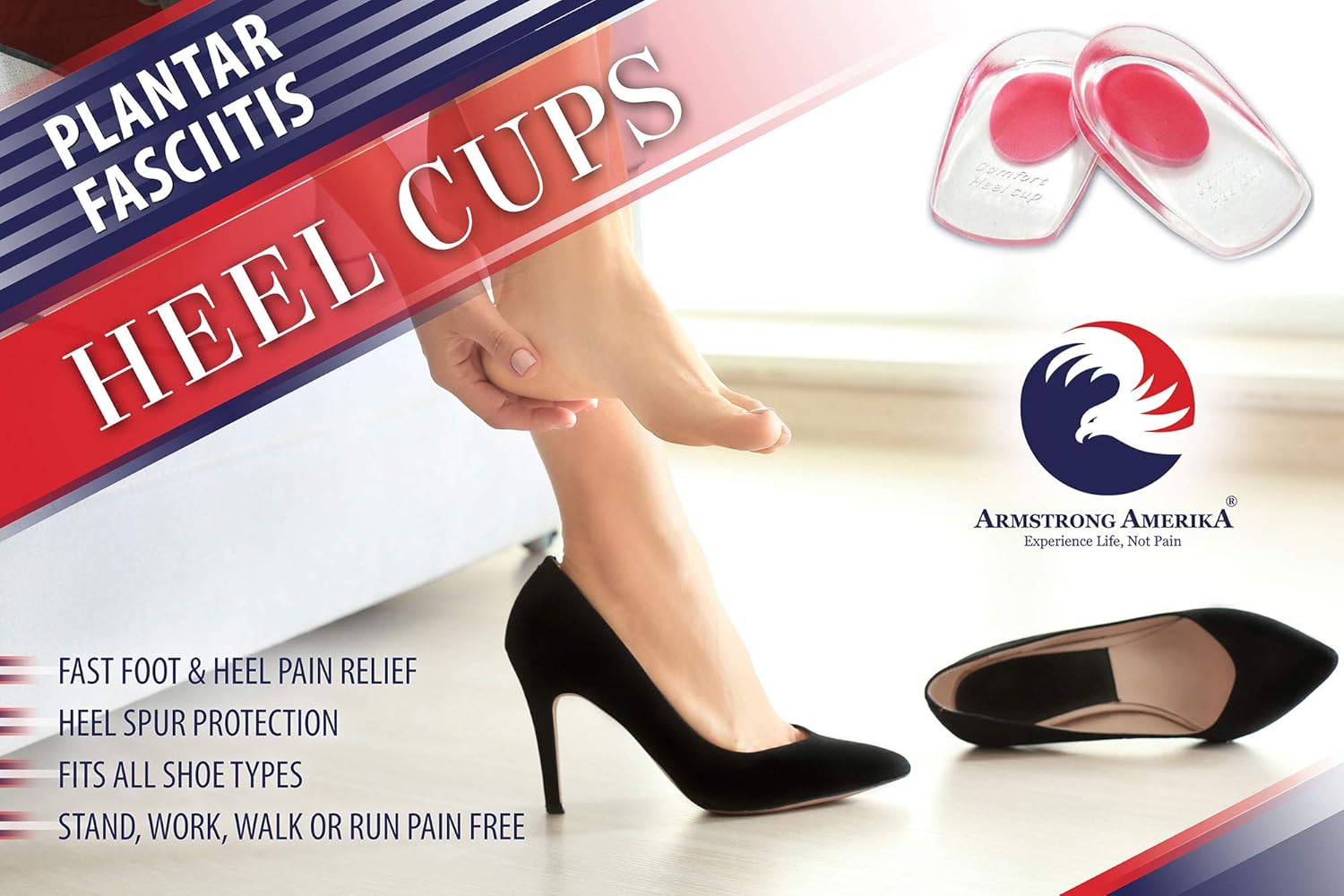 Gel Heel Cups Plantar Fasciitis Inserts - Silicone Heel Cup Pads for Bone Spurs Pain Relief Protectors of Your Sore or Bruised Feet Best Insole Gels Treatment by Armstrong Amerika (Small): Health & Personal Care