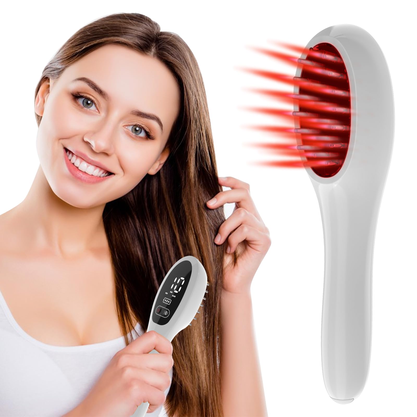 iKeener Laser Comb,Red&Blue Light Therapy to Eliminate Hair Loss,Portable Prevent Hair Loss Comb,Red Light Therapy Promote Hair Growth,Stimulate Hair Follicle Activation&Hair Repair,Blue Light Clean