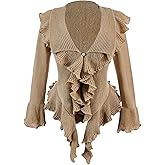 WDIRARA Women's Plus Size Ruffle Button Cardigans Bell Long Sleeve Asymmetrical Knit Sweater