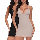 Werkiss Full Slip Dress for Women Under Dress | Slim Fit, Adjustable Straps Nightgown, Lace Trim, V Neck Shapewear Slips, Cami Mini Dress
